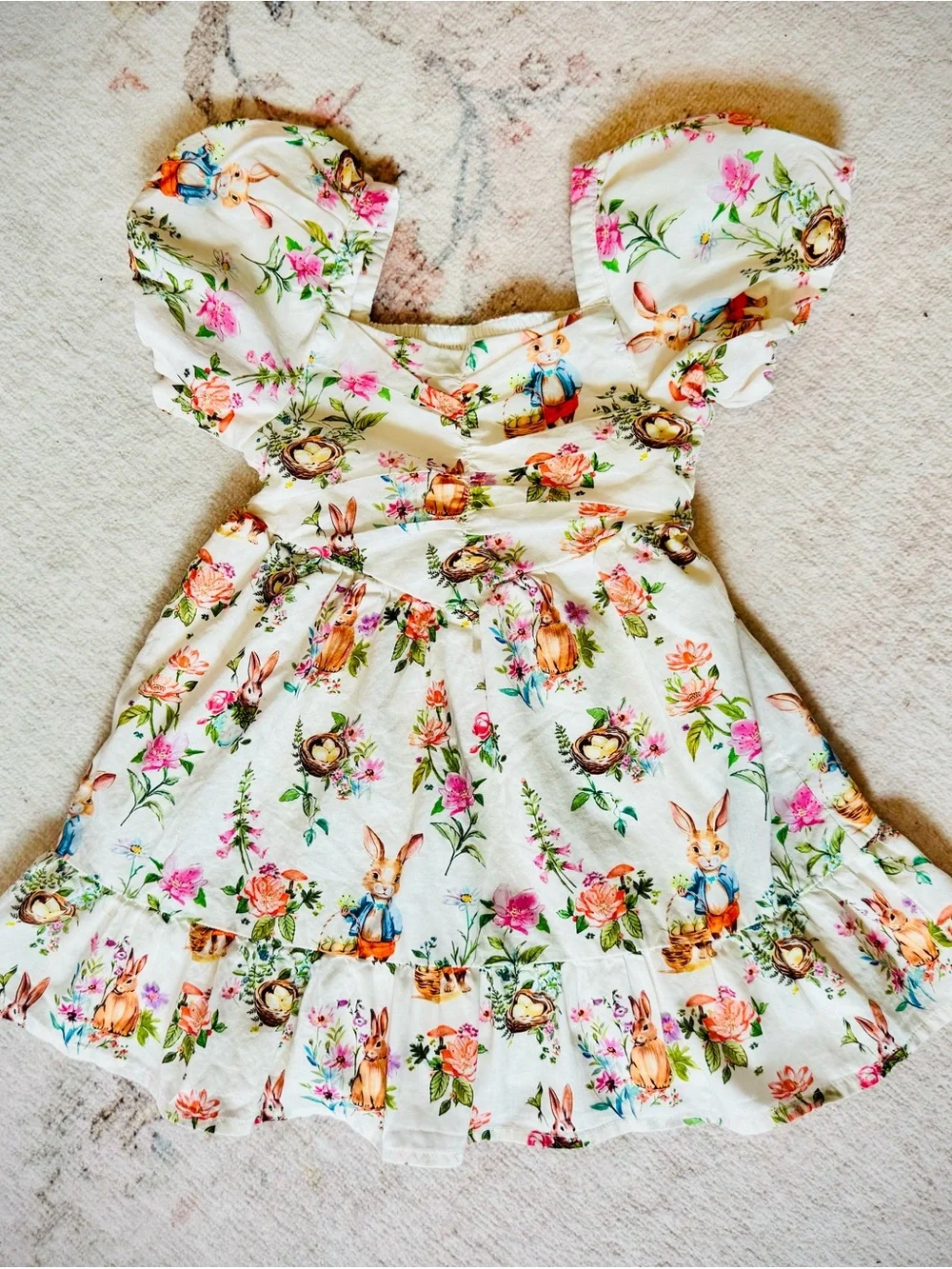 Gymboree Floral Bunny Print Girls' Dress - White with Pink & Green